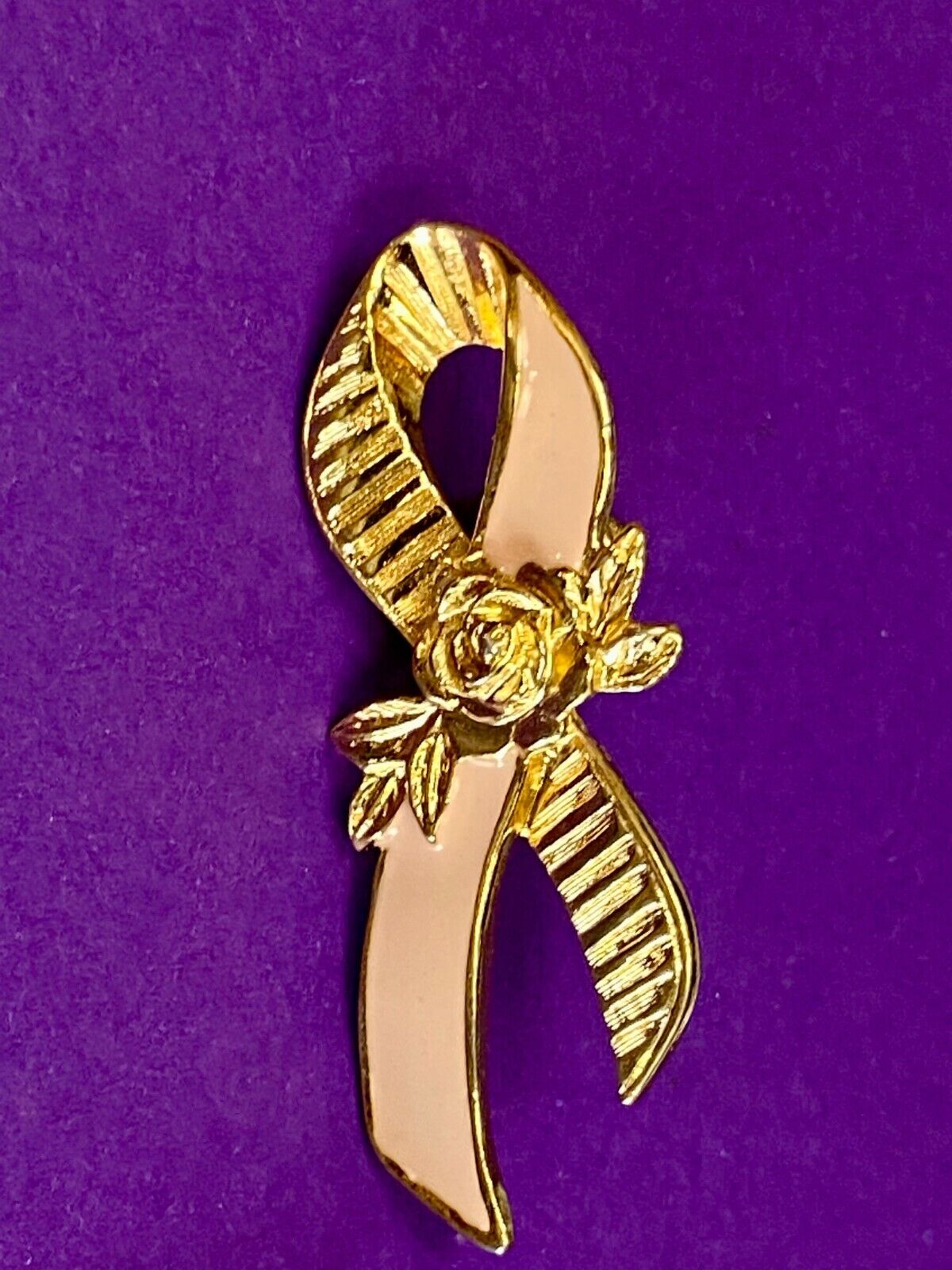 Avon Breast Cancer Awareness Lapel Pin Pink Tie  Ribbon Flower Roses Brooch Pin