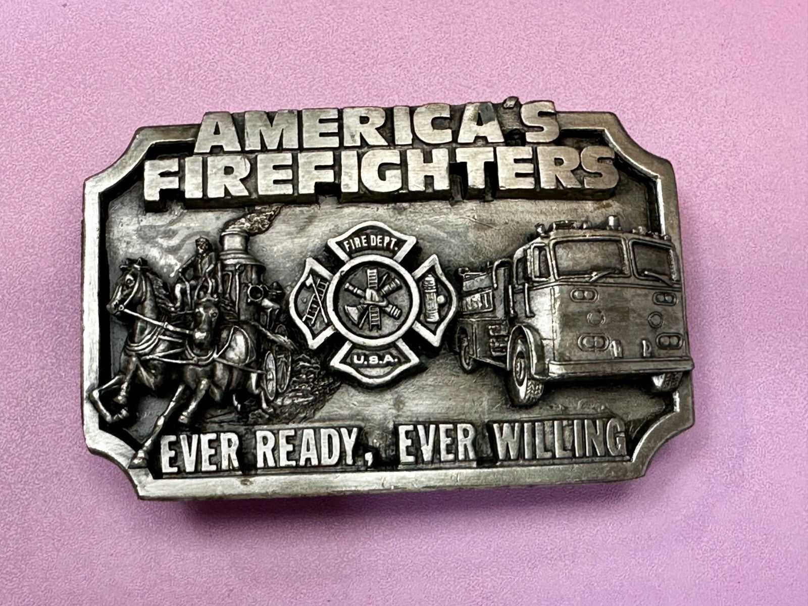 Americas Firefighters Ever Ready Ever Willing Commemorative Siskiyou Belt Buckle