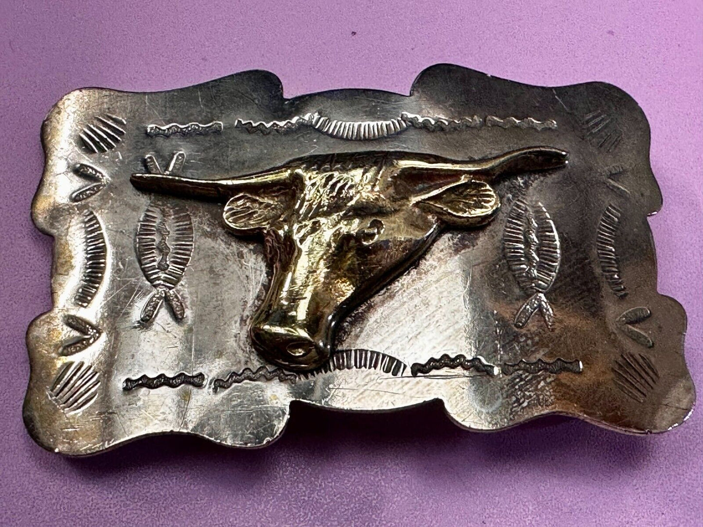 Unique Texas Longhorn Steer Bull Vintage Two Tone Rodeo Cowboy Belt Buckle