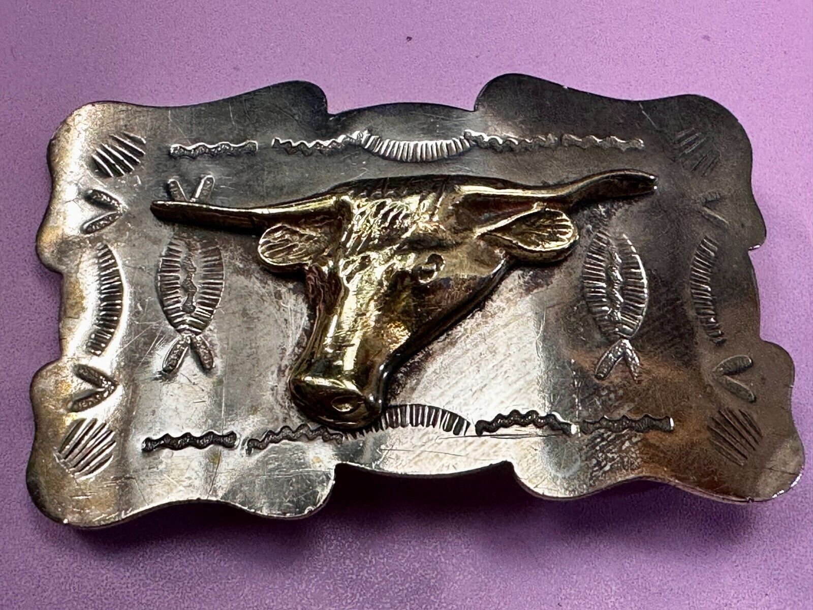 Unique Texas Longhorn Steer Bull Vintage Two Tone Rodeo Cowboy Belt Buckle
