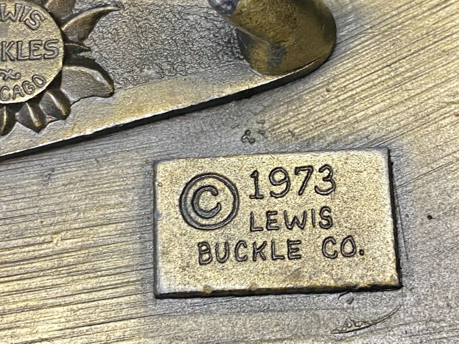 Vintage 1973 Lewis Buckle Co. Chicago Belt Buckle. America Indian On His Horse