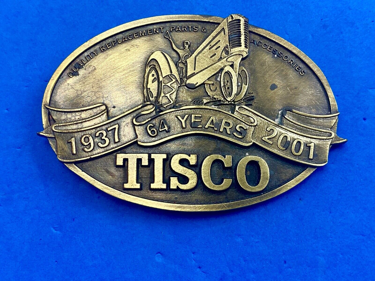64 years - Tisco Tractor Implement Supply Spec Cast Farming Belt Buckle 