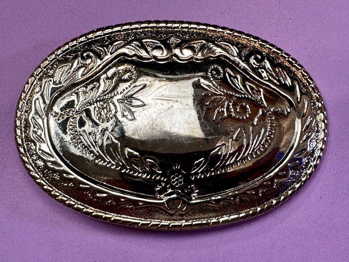 Vintage Flower Swirl Reflective Gold Tone Oval Replacement Belt Buckle