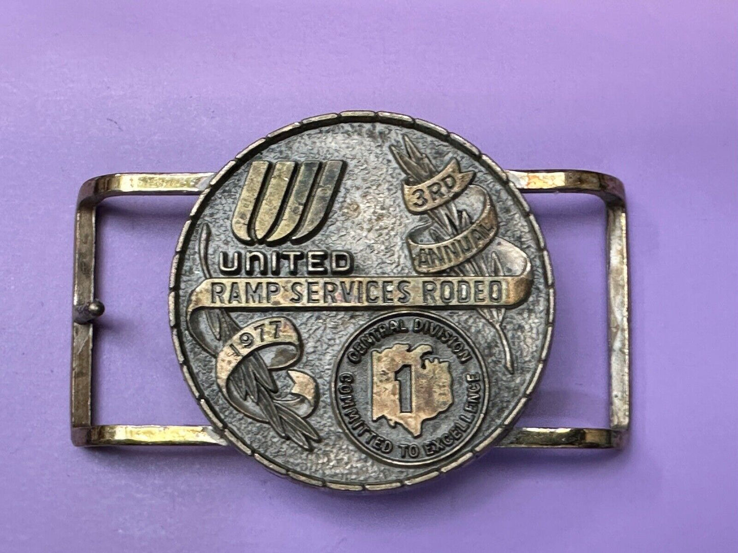 United Airlines Ramp Services Rodeo Central Division 3rd Annual 1977 Belt Buckle