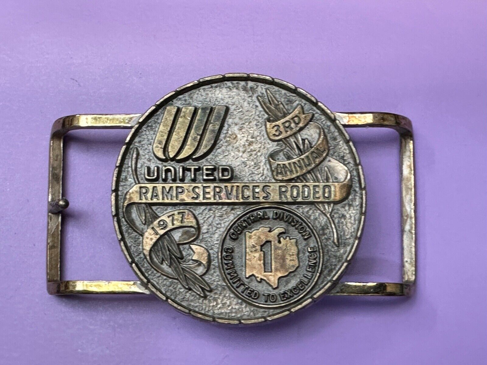 United Airlines Ramp Services Rodeo Central Division 3rd Annual 1977 Belt Buckle