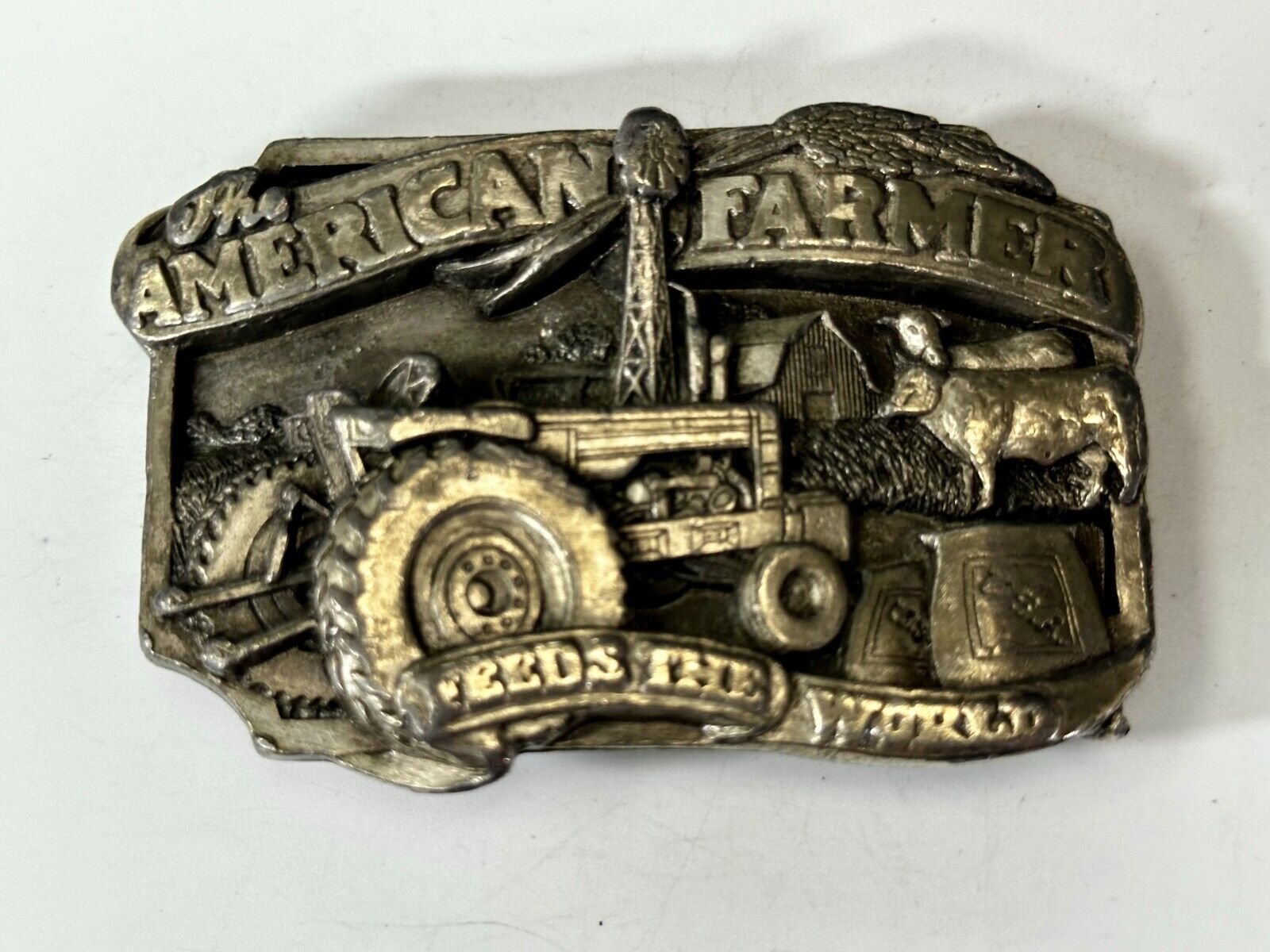 The American Farmer Feeds The World Tractor Farming Commemorative Belt Buckle