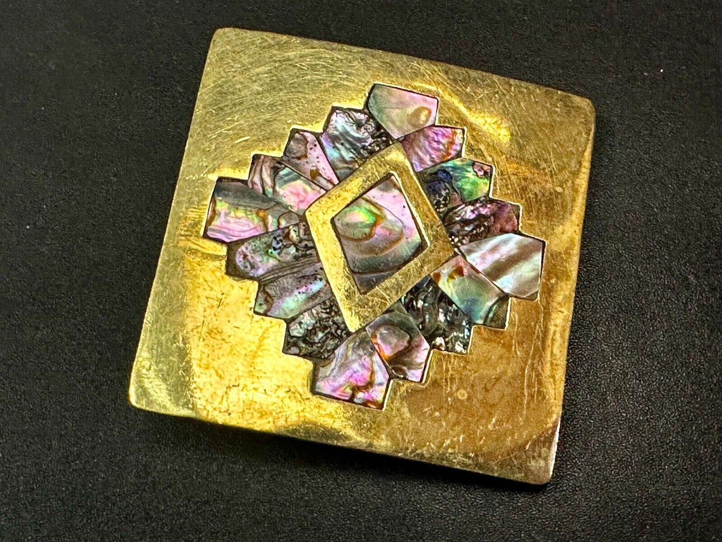 Vintage Inlaid Abalone Shell Into Solid Brass Hippy Vibe Alpaca? Belt Buckle