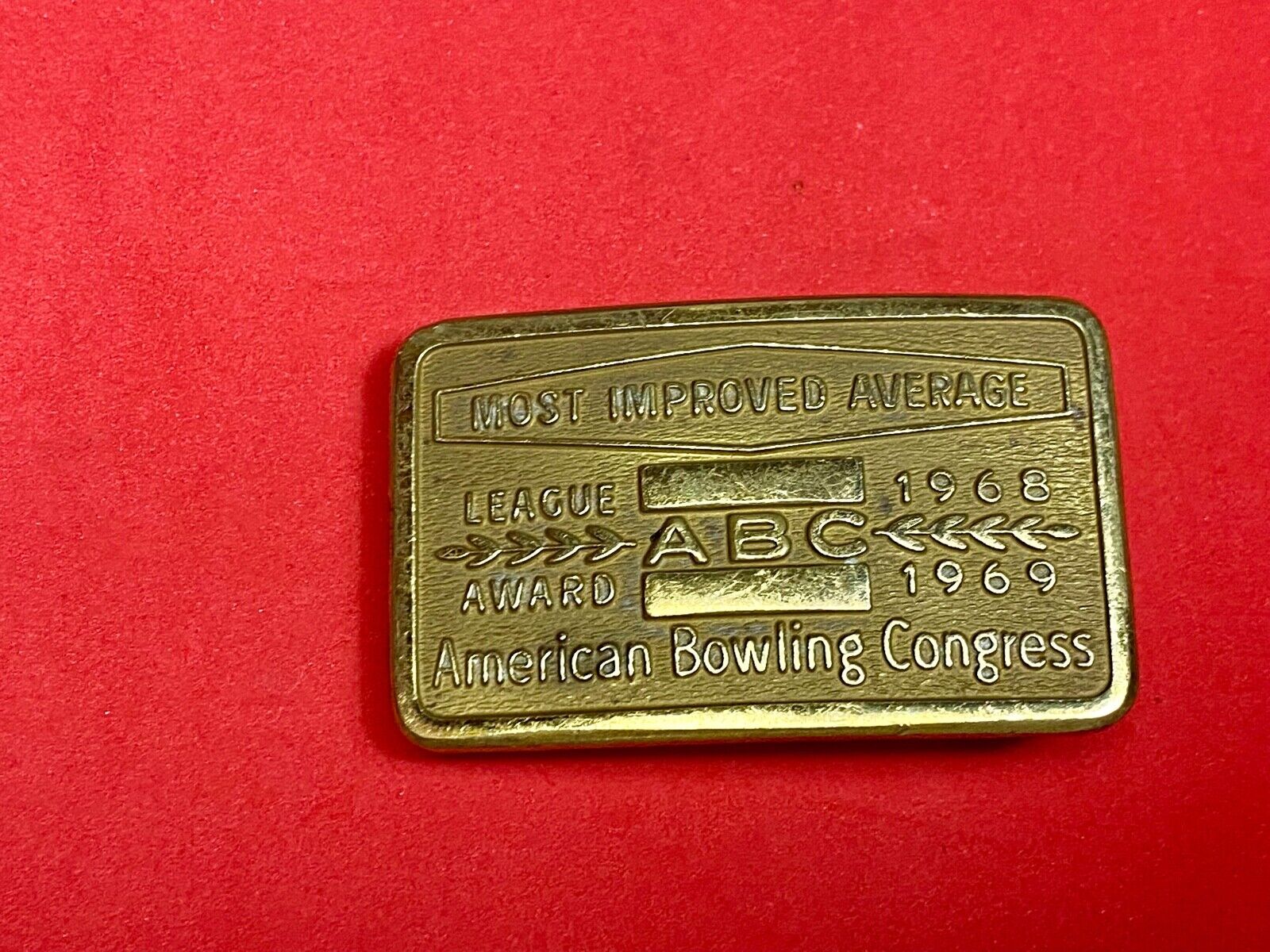 60's American bowling congress - LAEGUE ABC Award most improved 2" belt buckle 