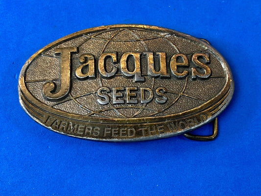 Vintage 1977 JACQUES SEEDS  farmers feed the world belt buckle 