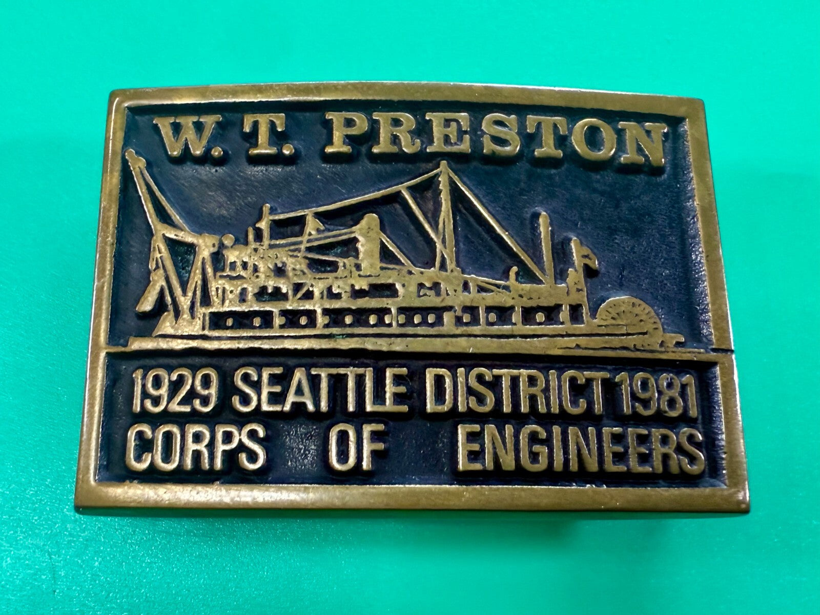 1929 Seattle District 1981 Corp of Engineer W.T Preston Solid Bronze Belt Buckle