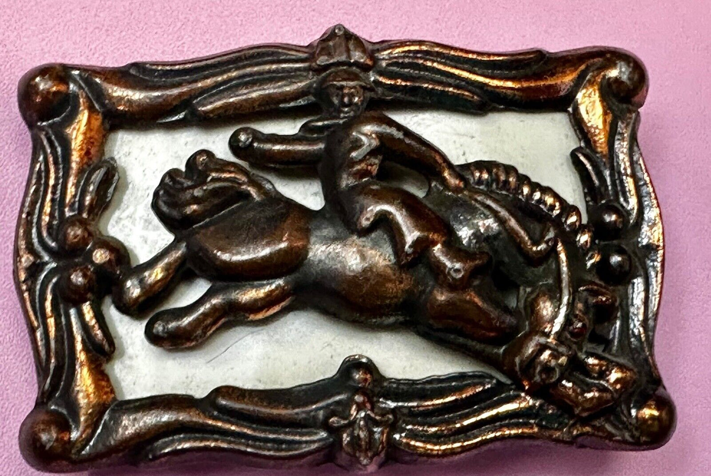 Antique Saddle Bronc Western Rodeo  Cowboy Backwards on Horse belt buckle