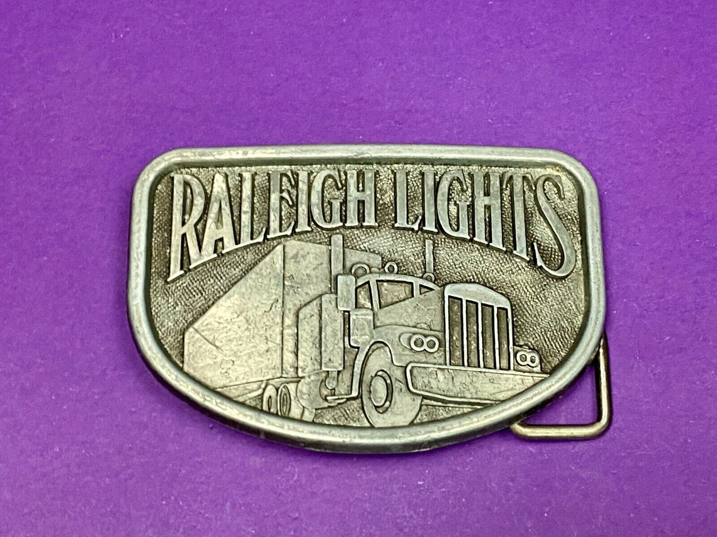 1970S Vintage Raleigh Lights Cigarettes Tobacco Semi Truck Trucker Belt Buckle