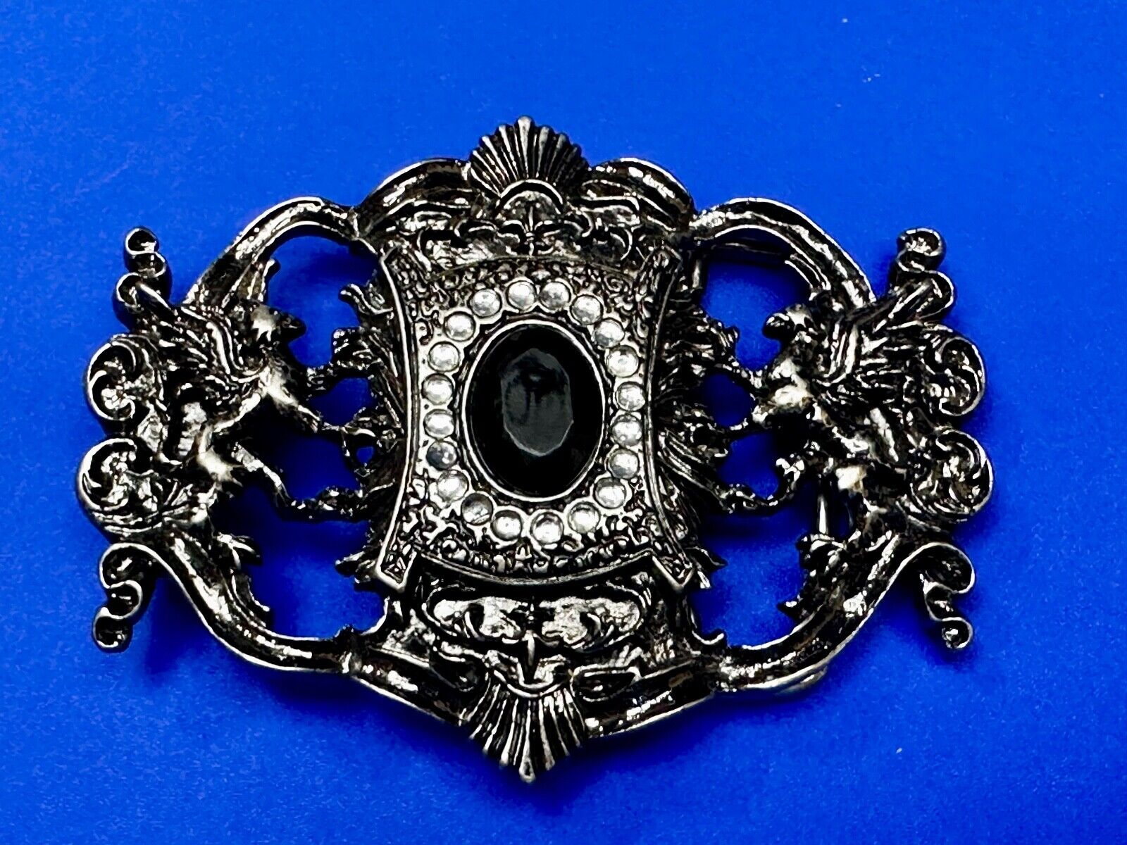 Victorian Style Black Rhinestone Centerpiece Vintage See Through Belt Buckle