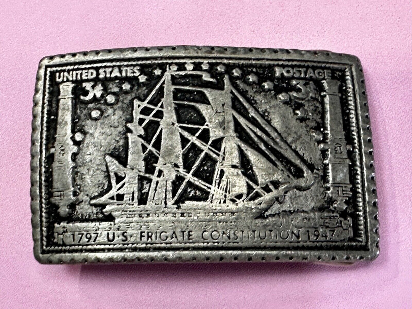 1797 US Frigate Constitution 3 cent stamp Commemorative pewter Belt Buckle