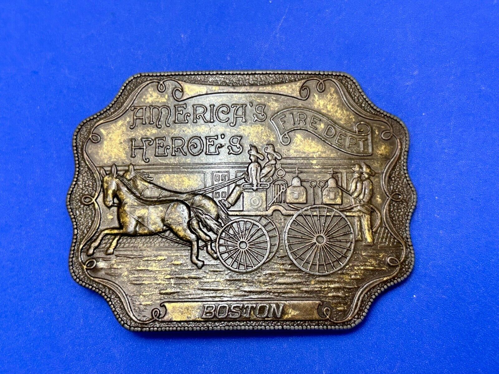 America's Heroes Firefighters Fire Department BOSTON MA Vintage belt buckle