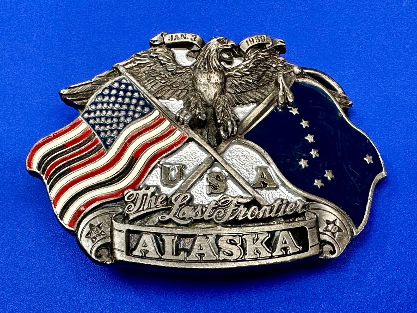 Alaska The Last Frontier Vintage 1992 Great American Products Belt Buckle