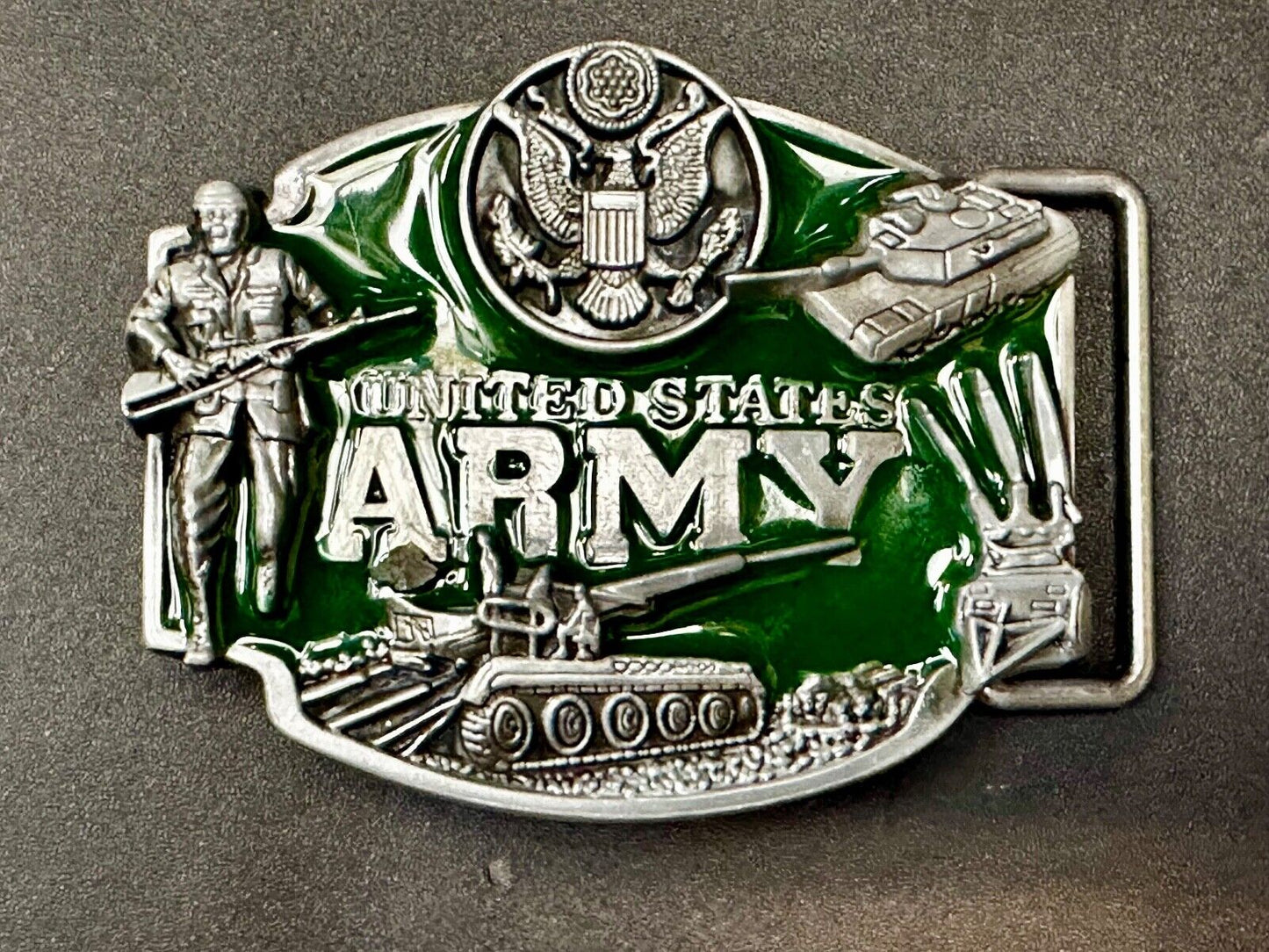 United States Army - Dimensional Patriotic Soldier Tank Cameo Green Belt Buckle