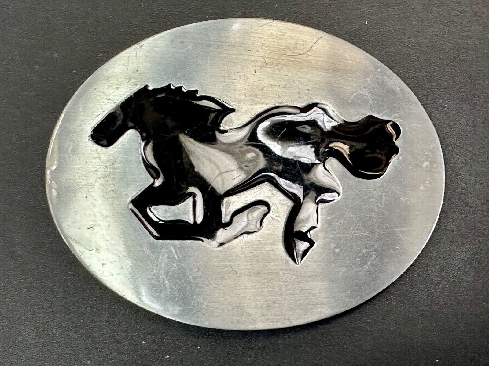 Abstract black Horse abstract Running Mustang in sleek silver color belt buckle