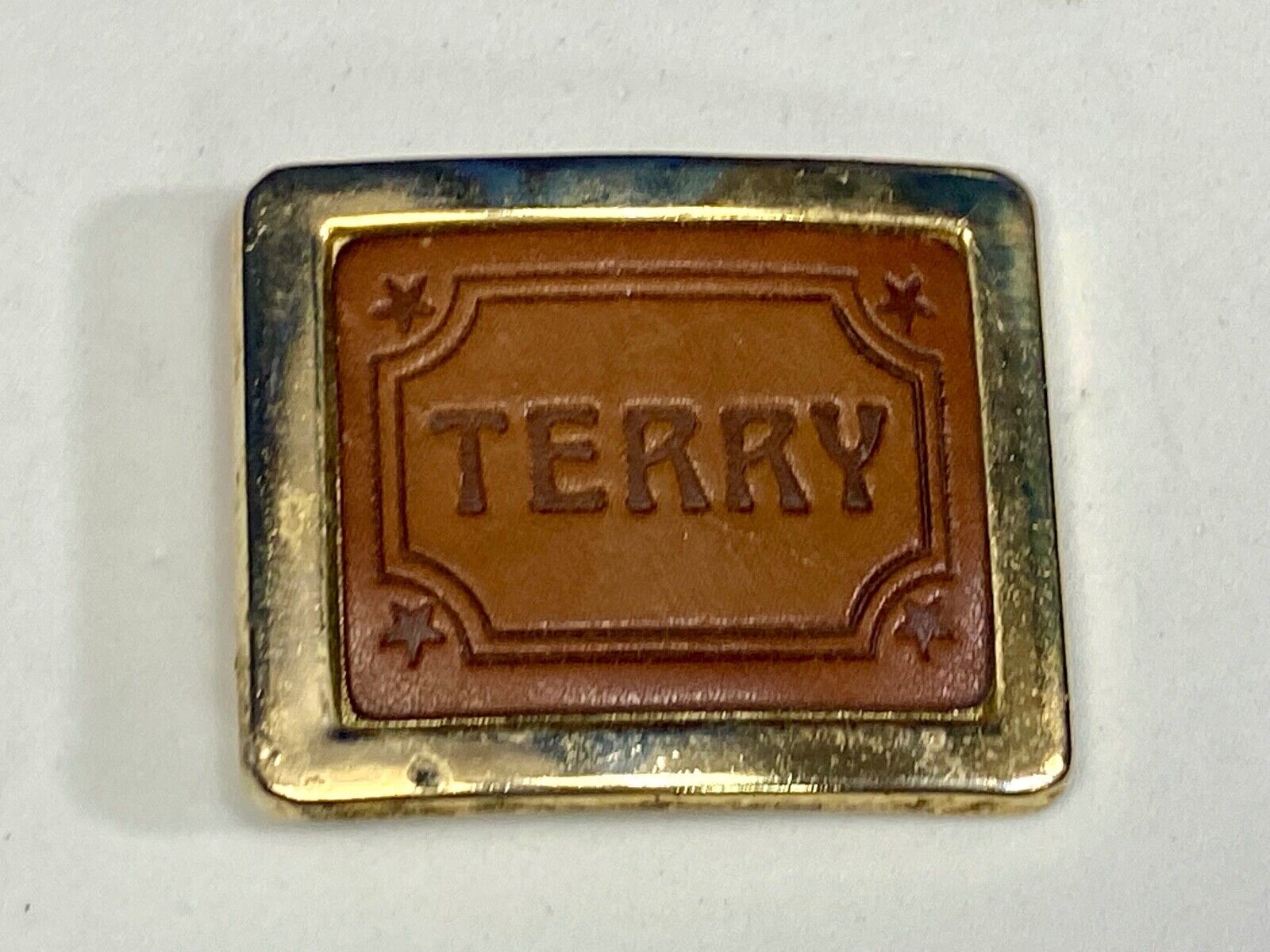 Vintage Leather Western Name Terry Belt Buckle 