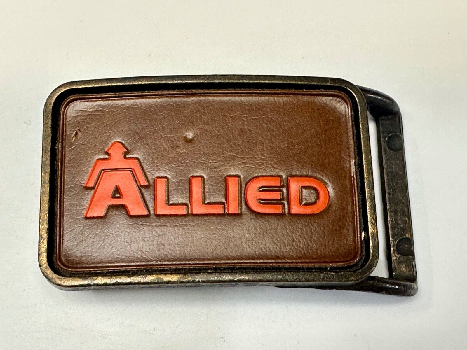70's Allied Trucking Transportation Vintage leather Belt Buckle orange lettering