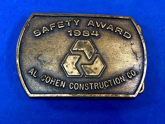 Vintage 1984  AL Cohen Construction Company promotional belt buckle safety award