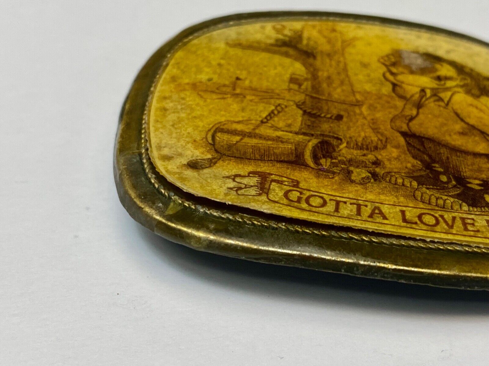 Vintage 1980's "Gotta Love It' Golf Humor Belt Buckle Brass Enamel Squirrel Club