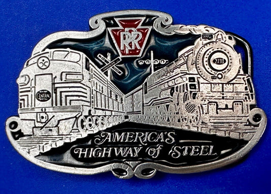 America’s Highway Of Steel RR Double Railroad Train Belt Buckle Made in USA 2396