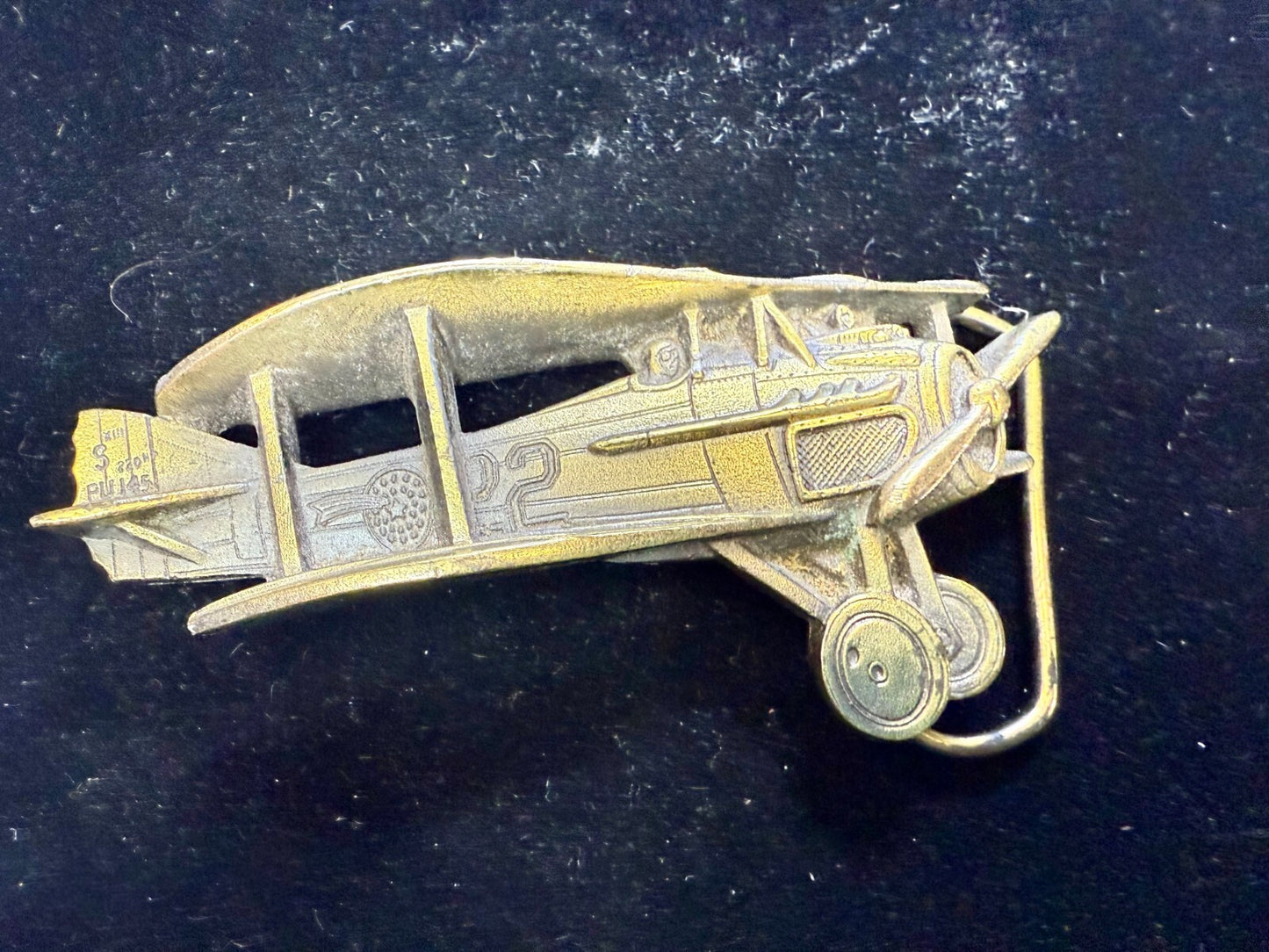 Biplane Airplane Fixed-Wing Aircraft Figural Cutout Vintage 1981 Belt Buckle
