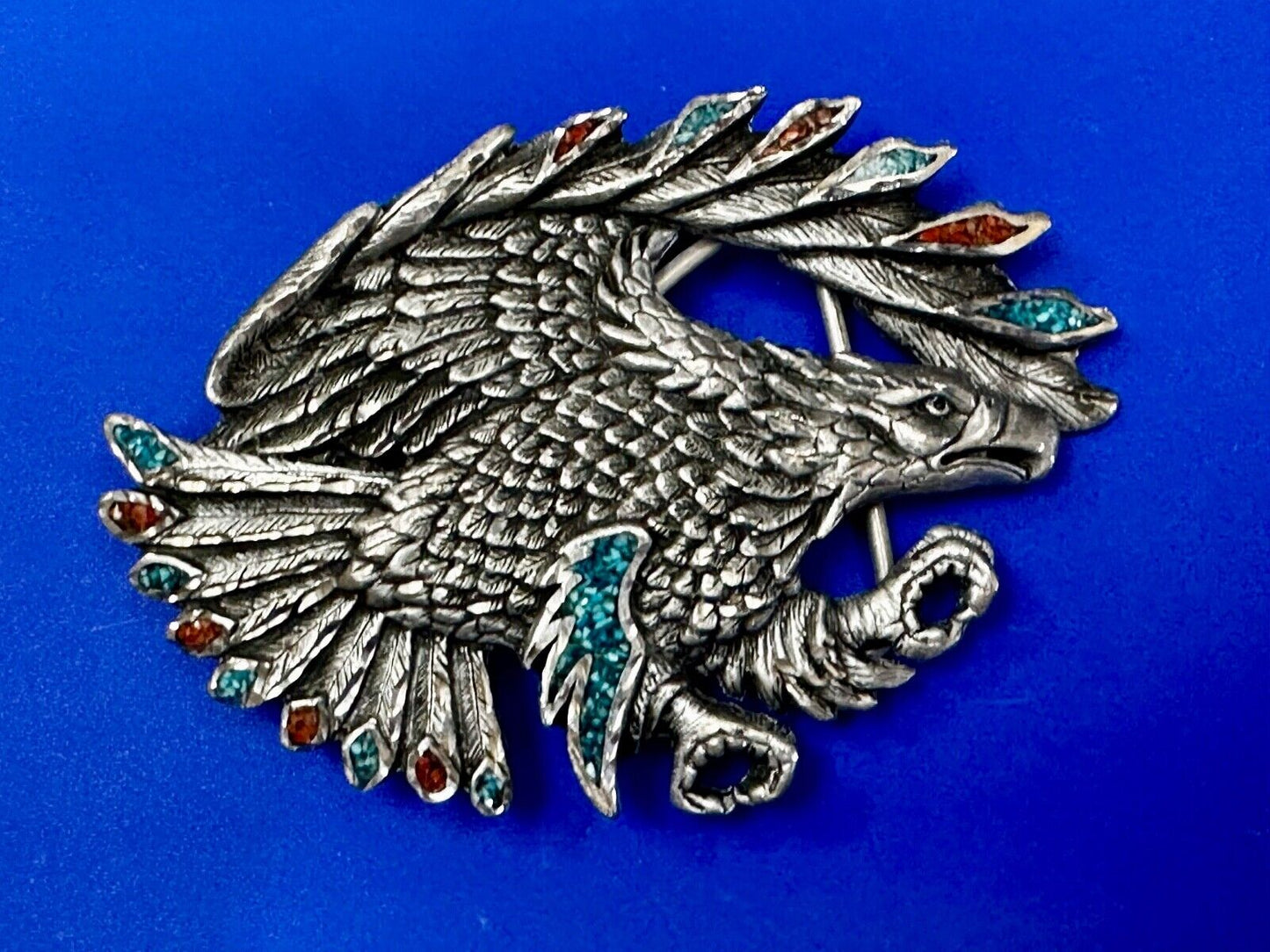 Turquoise Coral Cut Out Hunting Attacking Eagle 2002 Enchantment Belt Buckle