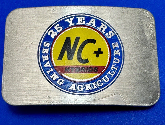 25 years serving agriculture - NC+ Hybrids Farmers Agriculture belt buckle