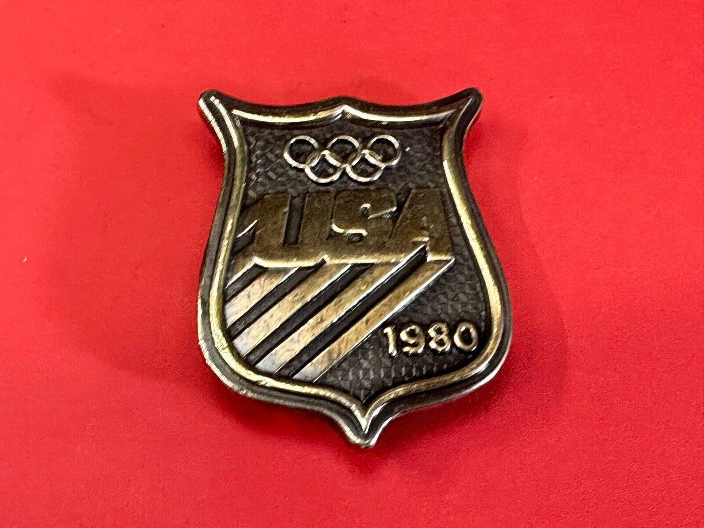 Vintage 1980 USA Olympic Teams Badge Shaped Bergamot belt buckle