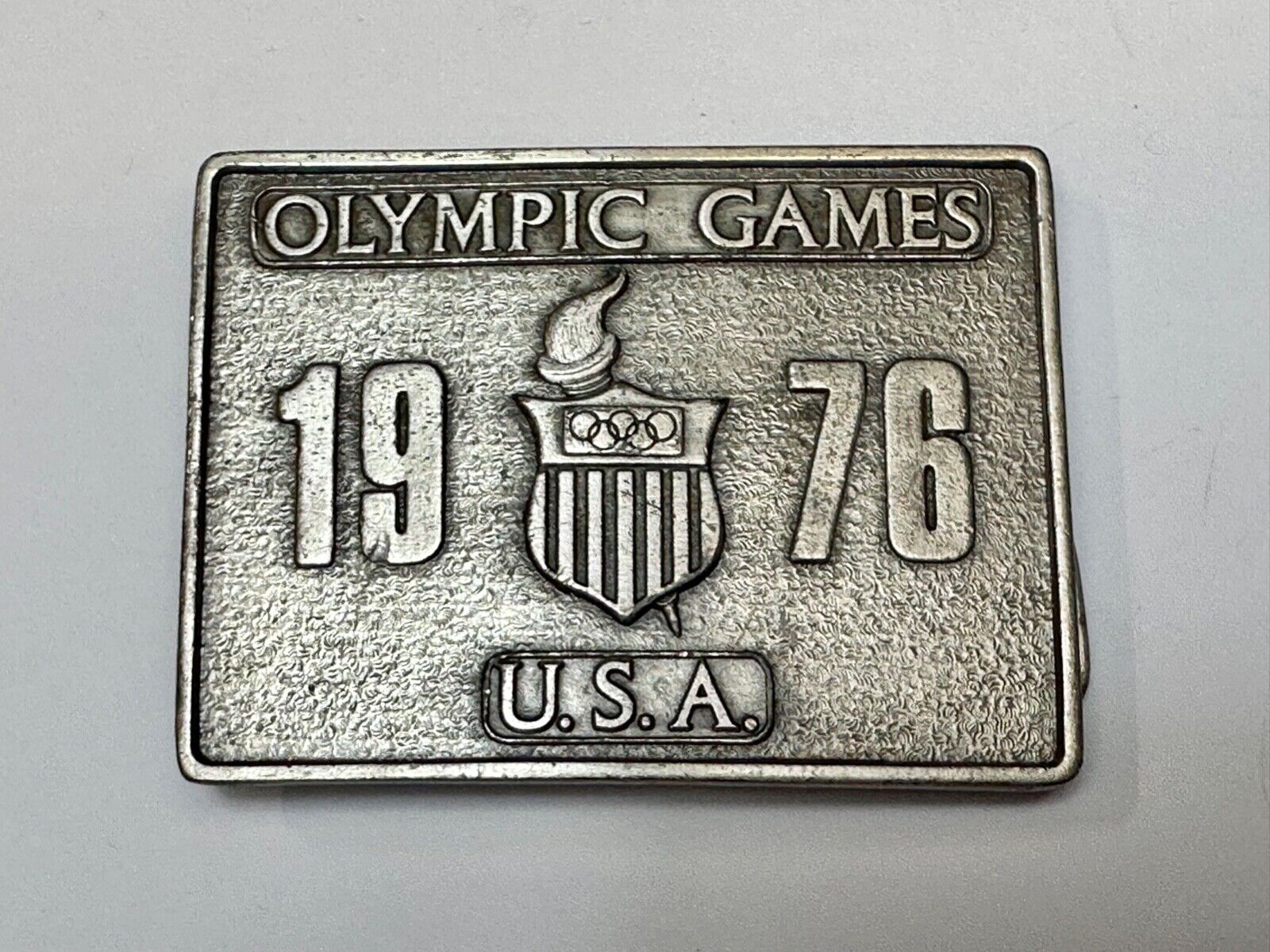 Vintage Bergamot Brass Works USA 1976 Olympic Games Montreal Pewter Belt Buckle