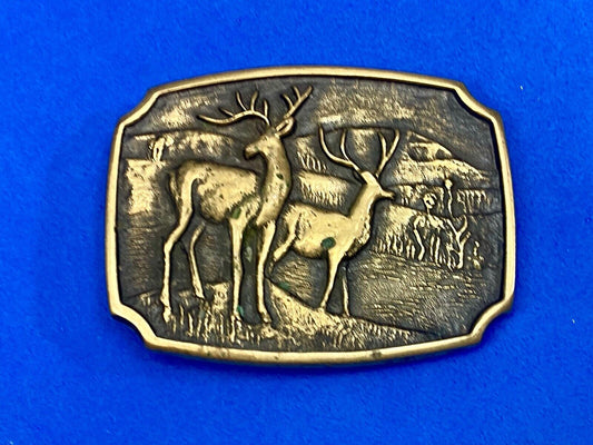 Vintage 1978 Deer in nature BTS solid Brass belt buckle 