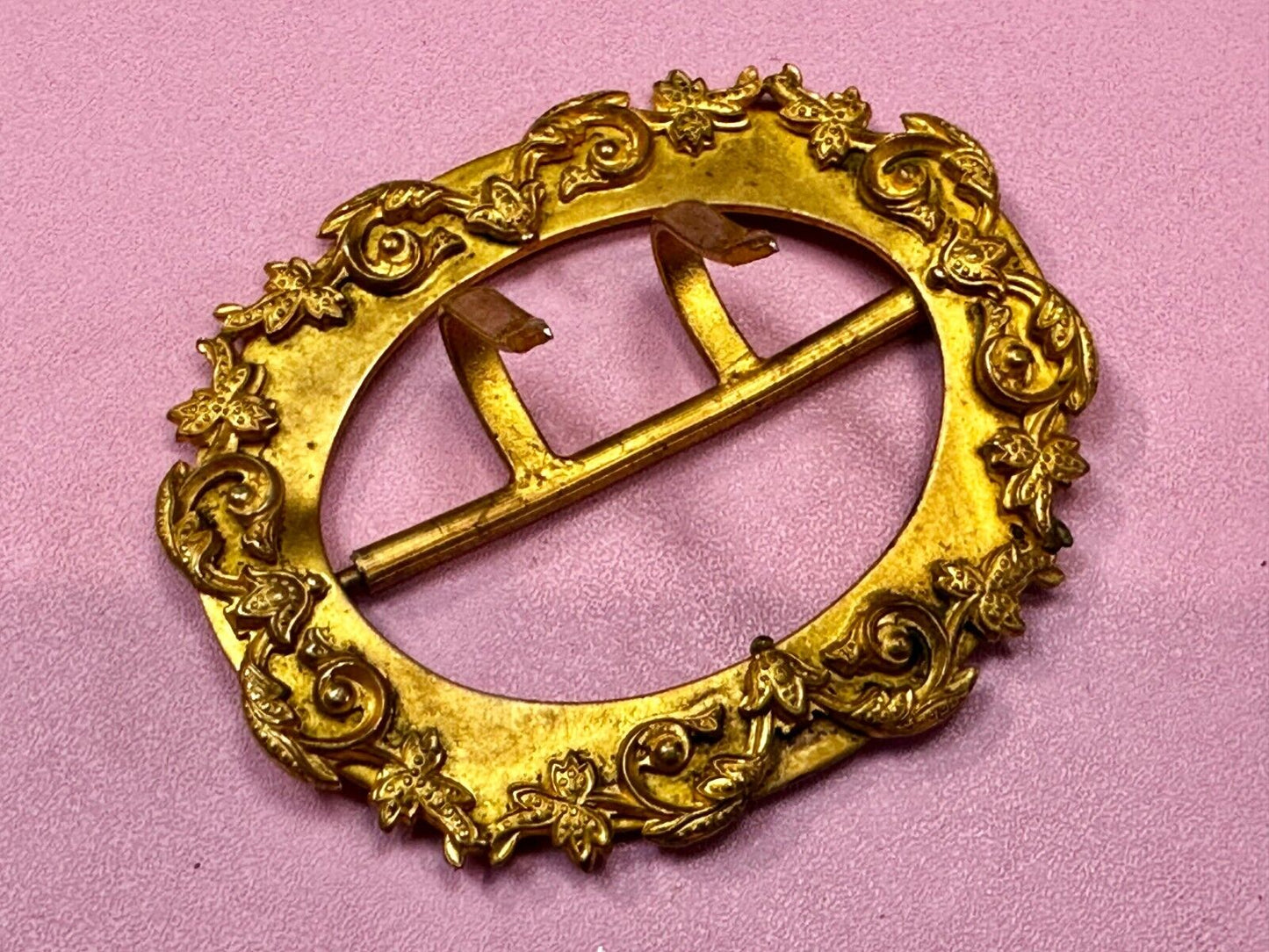 3" Wide Dual Prong Victorian Art Nouveau Gold Color Filigree Belt Buckle