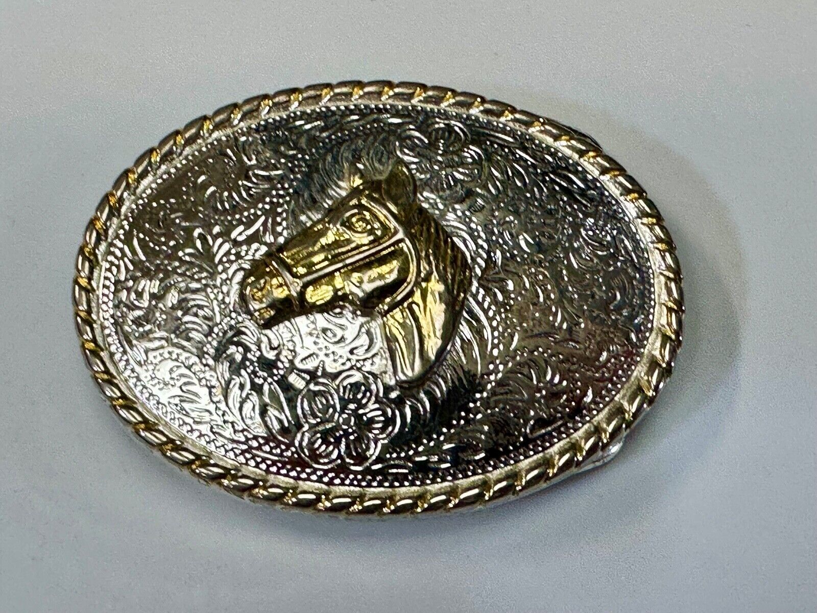 Vintage Horse Head  Two tone oval western 2.75" wide belt buckle by Ivan