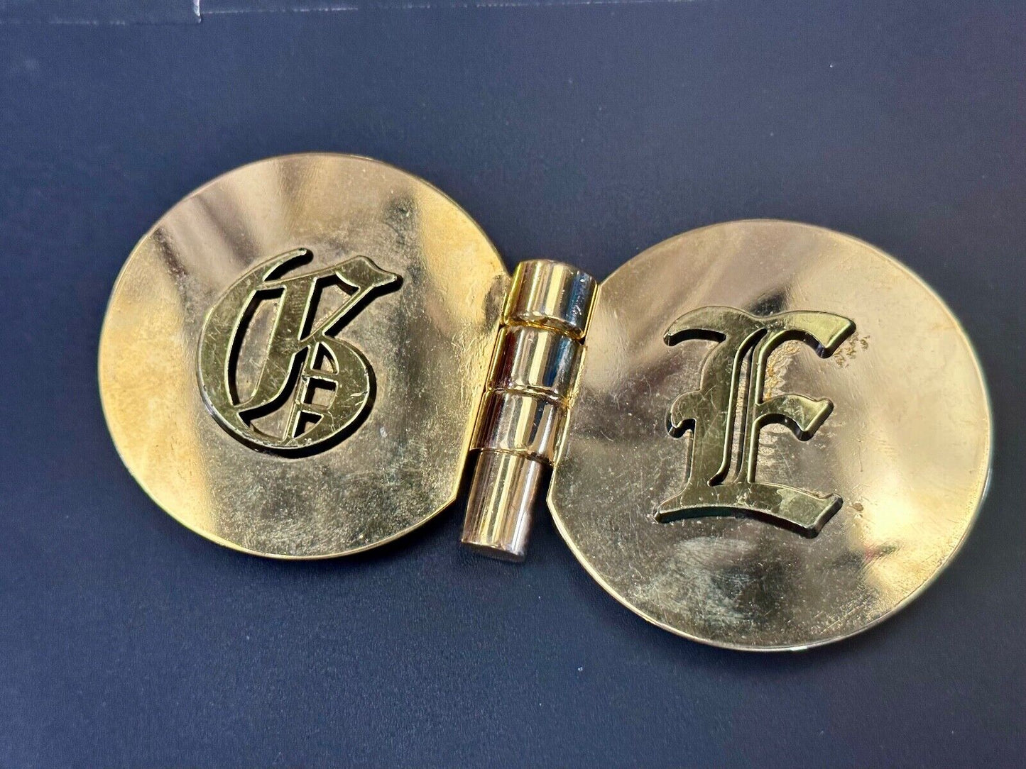 vintage initials letter GE? Hinged gold tone belt buckle