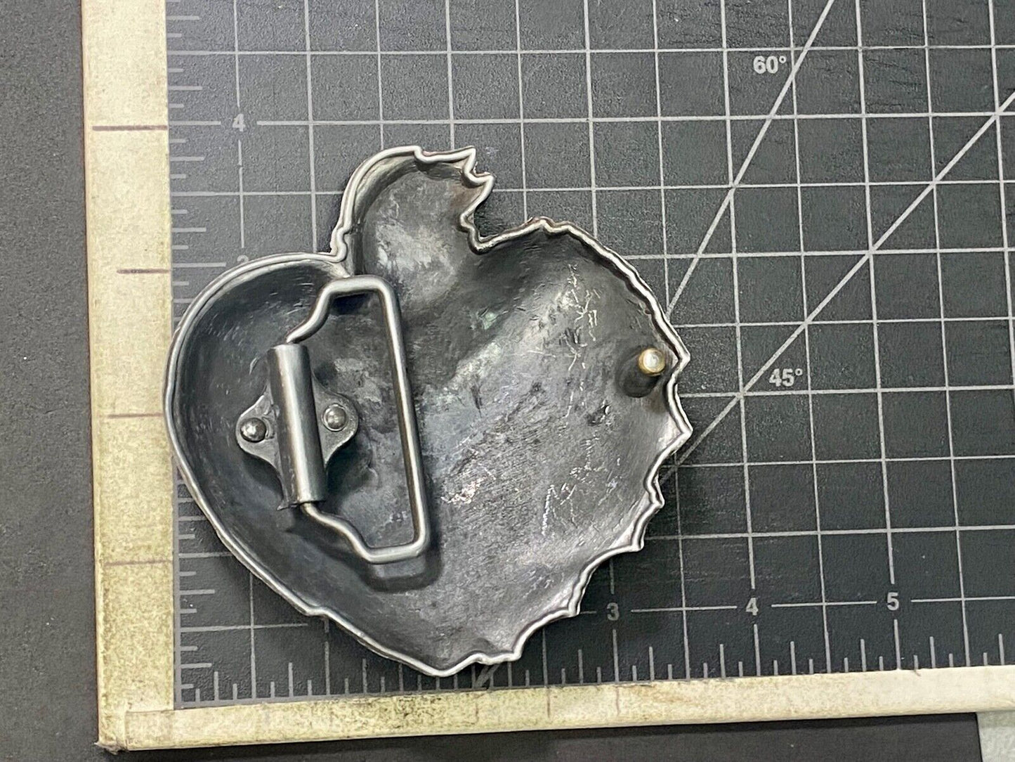 TRUE LOVE - Figural Beating Heart red & Grey barbed wire belt buckle 