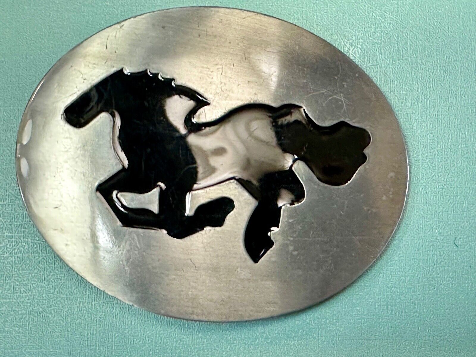 Abstract black Horse abstract Running Mustang in sleek silver color belt buckle