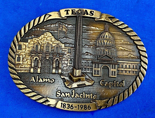 Vintage 1st edition TEXAS Sesquicentennial 1984 T.W. Baker Brass belt buckle 