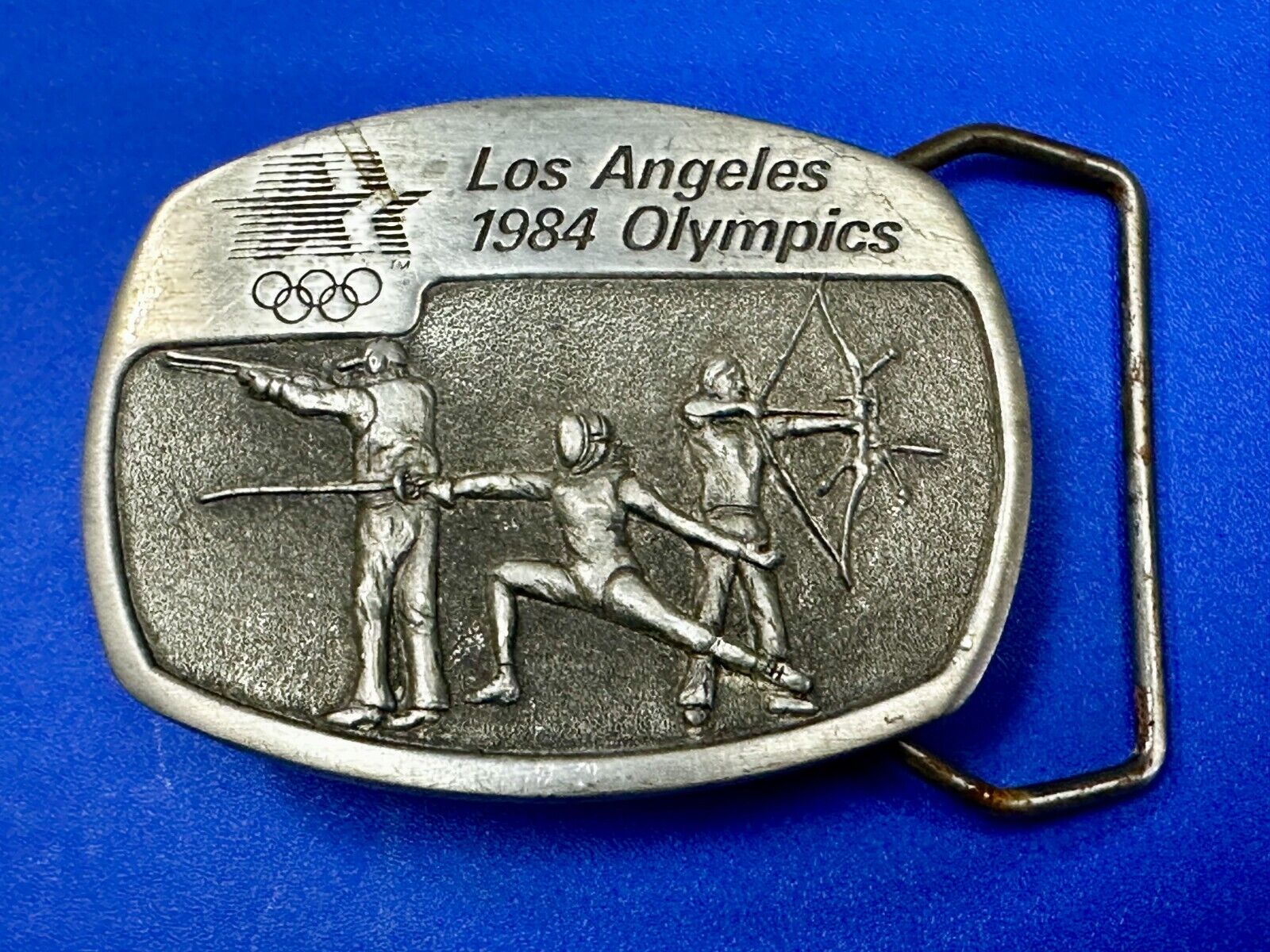 Archery Fencing Los Angeles CA 1984 Olympics Sanchez Pewter Belt Buckle
