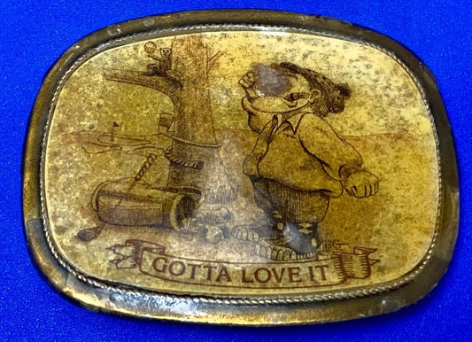 Vintage 1980's "Gotta Love It' Golf Humor Belt Buckle Brass Enamel Squirrel Club