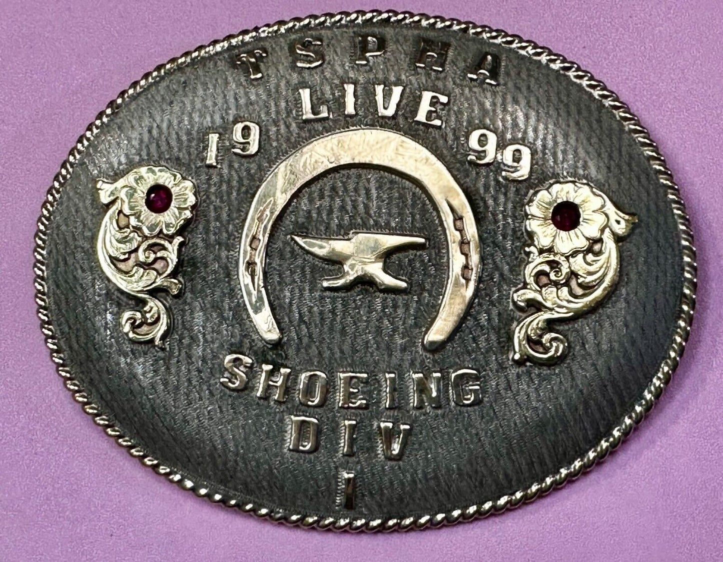 TSPHA Horse Texas Saddlebreds Shoeing 1999 Live Trophy RARE!  A E Belt Buckle