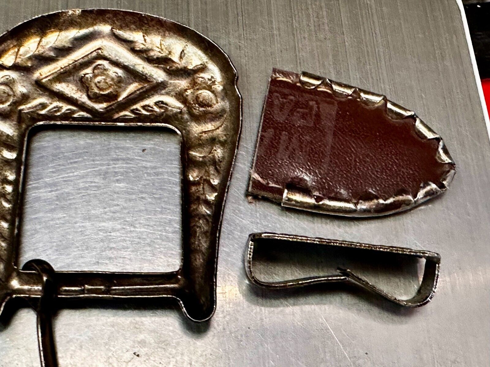Three Piece Vintage Ranger Silver Tone Belt Buckle Set - Keeper & Tip Included