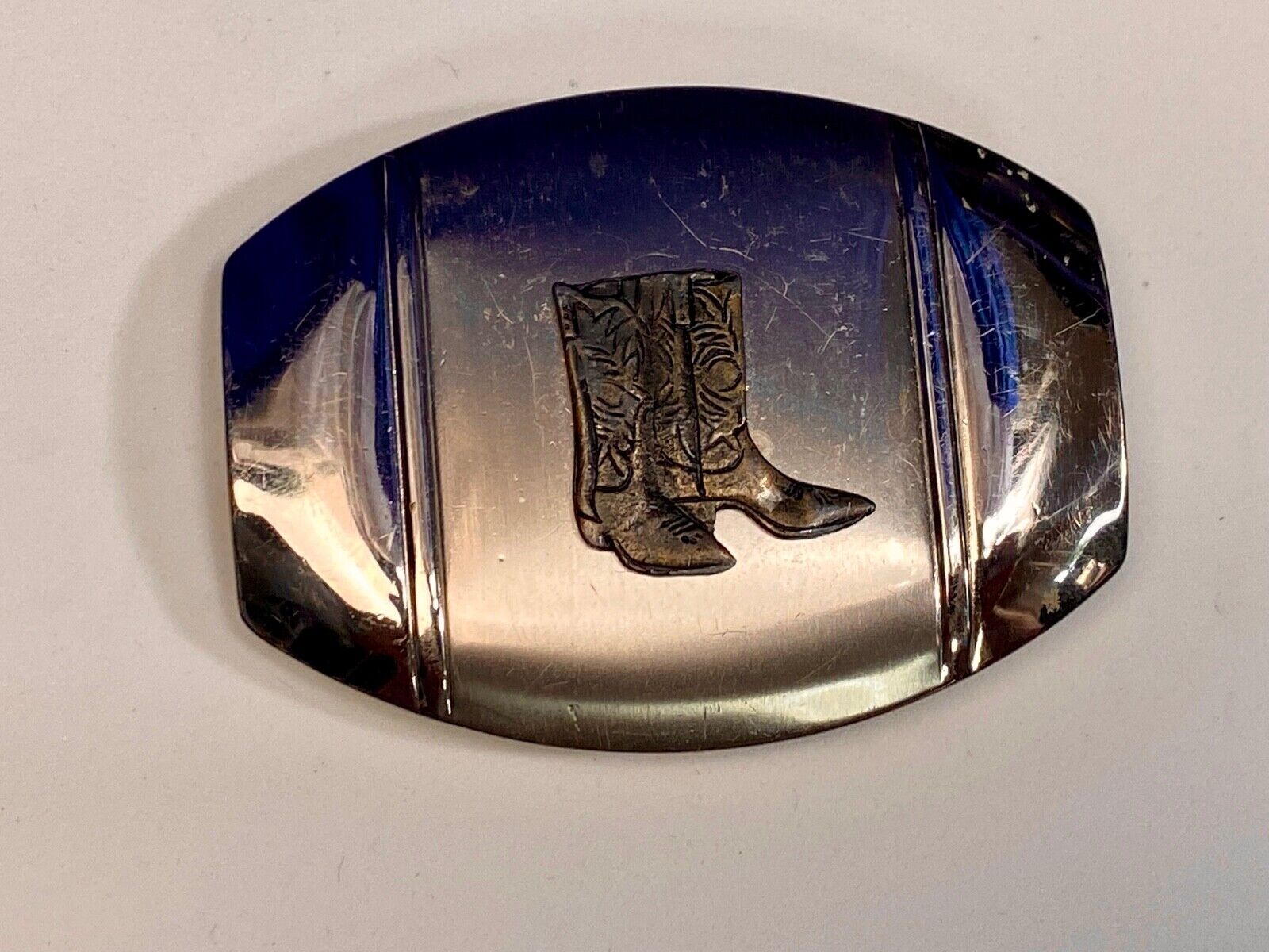 Vintage Cowboy Boots Centered On Western Oval Belt Buckle 