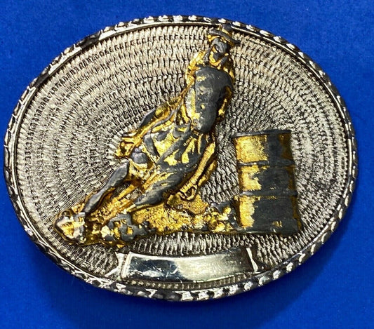 Barrel Racing Rodeo Cowboy Cowgirl Vintage Belt Buckle W/ Blank Ribbon Scroll 