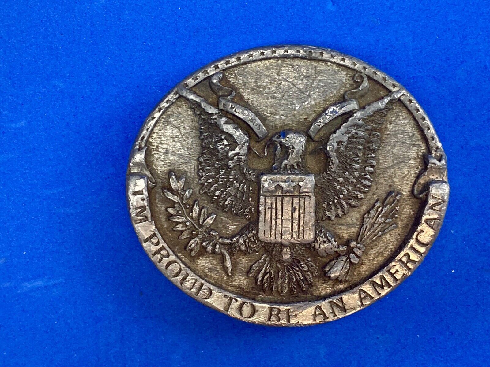 Vintage 1981 Patriotic.   I'm Proud to be an American! USA belt buckle Bergamot 