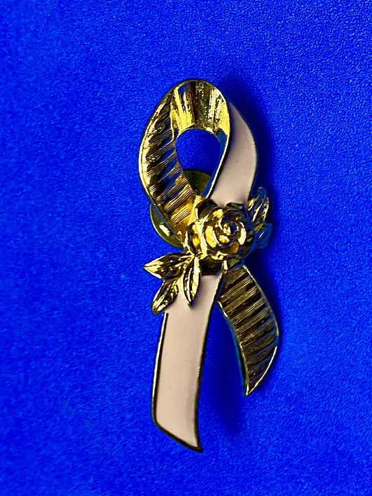 Vintage Avon Breast Cancer Awareness Lapel Pin Pink Ribbon Roses Brooch Pin