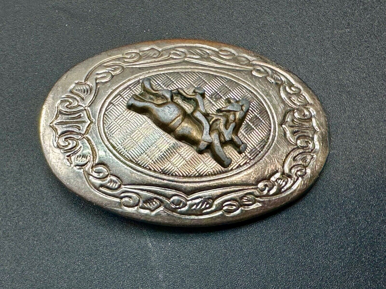 Vintage Cowboy Saddle Bronc 3" wide western oval belt buckle