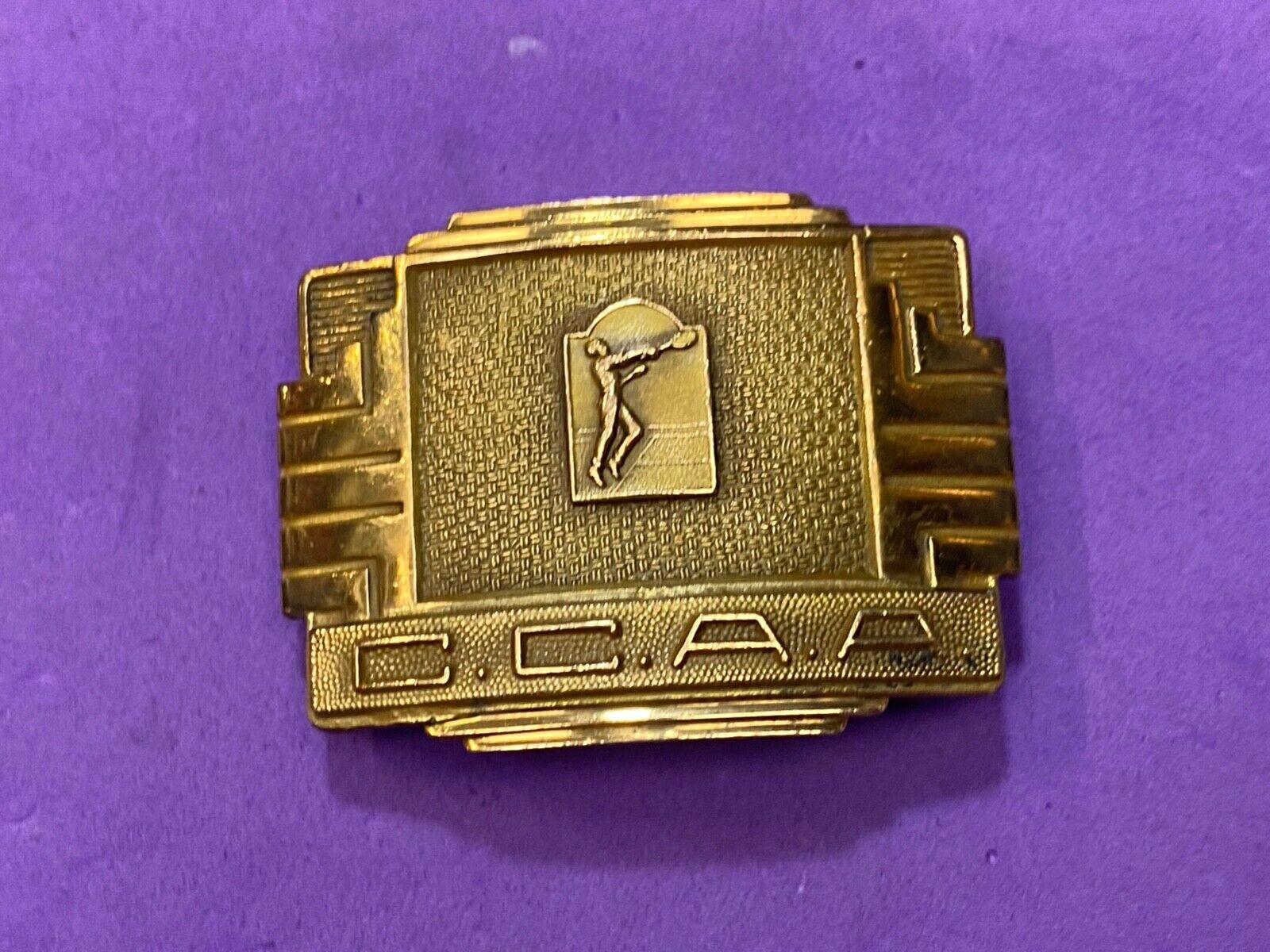 Vintage 1950 CCAA Tennis Award Trophy - Invisible brand, USA made belt buckle