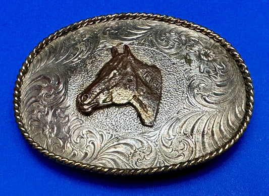 Vintage Horse HEAD Award Design Medals ornate oval two tone belt buckle